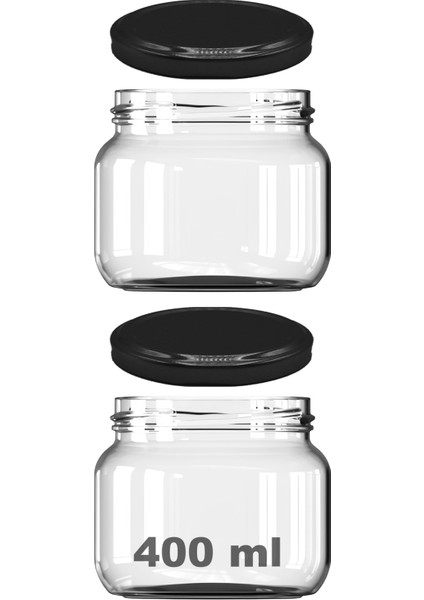 400 ml Kavanoz Metal Siyah Konserve Kapaklı 400 cc Şeffaf Magnolya Cam Kavanoz 2 Adet