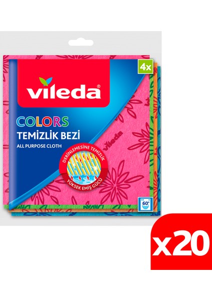 20 Paket 4 lü Colors Renkli Mutfak Bezi