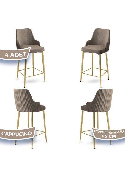 Tera Serisi 4 Adet Cappucino Babyface Kumaş 65 cm Gold Kaplama Ayaklı Bar Sandalyesi