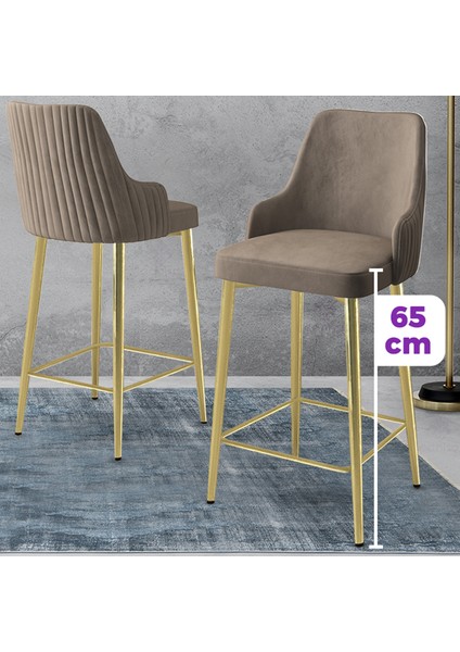 Tera Serisi 4 Adet Cappucino Babyface Kumaş 65 cm Gold Kaplama Ayaklı Bar Sandalyesi fiyatları