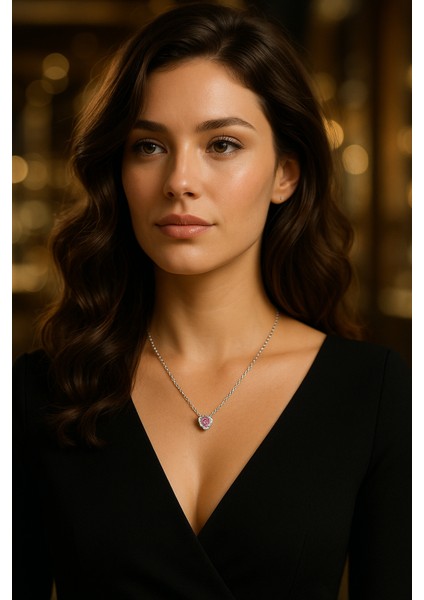 Pembe Kuvars Gümüş Kolye