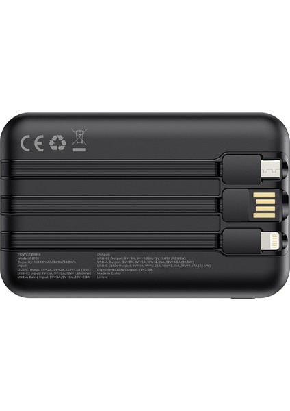 POWER NANO 10.000 Mah 20W, Pd 20W Hızlı Şarj Destekli, Type-C ve Lightning Kablolu Powerbank indirimleri