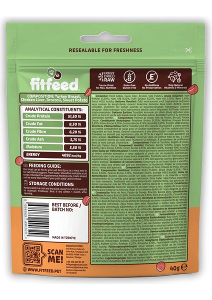 Freeze-Dried Çiğ Hindi&tatlı Patates Köpek Ödül Maması 40G fiyatları