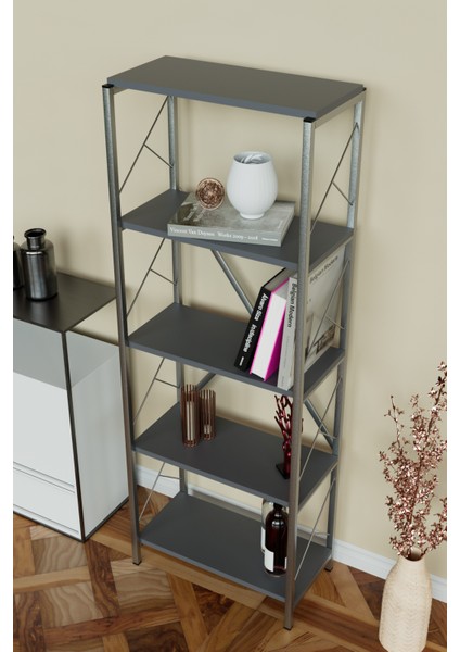 5 Raflı Metal Kitaplık Çok Amaçlı Kütüphane Salon Ofis Evrak Rafları Antrasit-Gümüş Metal modelleri