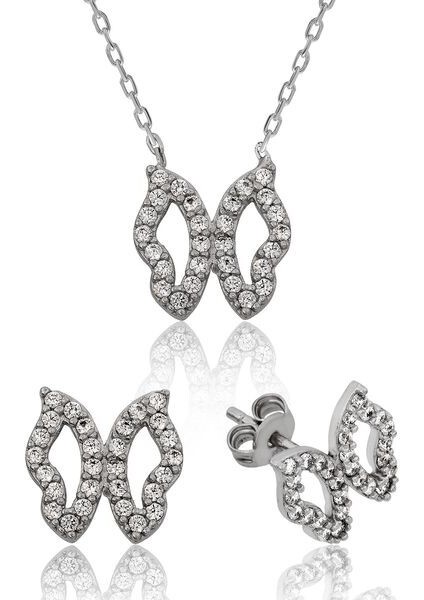 Kelebek Model 925 Ayar Gümüş Kadın Set