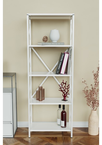 5 Raflı Metal Kitaplık Çok Amaçlı Kütüphane Salon Ofis Evrak Rafları Beyaz-Beyaz Metal fiyatları