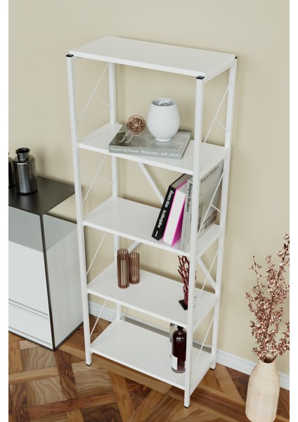 5 Raflı Metal Kitaplık Çok Amaçlı Kütüphane Salon Ofis Evrak Rafları Beyaz-Beyaz Metal modelleri