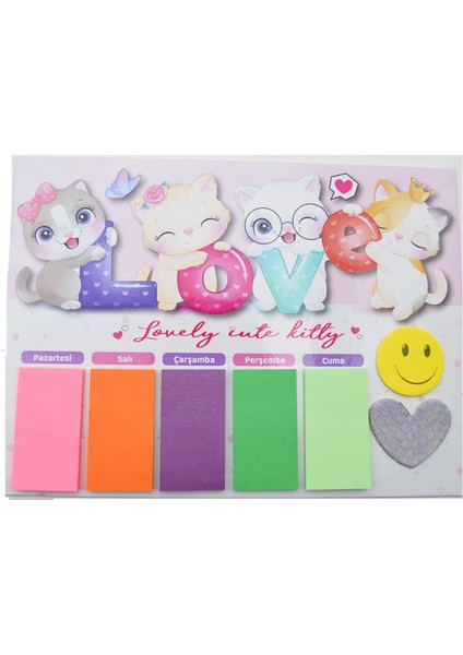 22X30 50 Yaprak 5 Blok Haftalık Planlayıcı Sevimli Kediler Love (HP-3747)