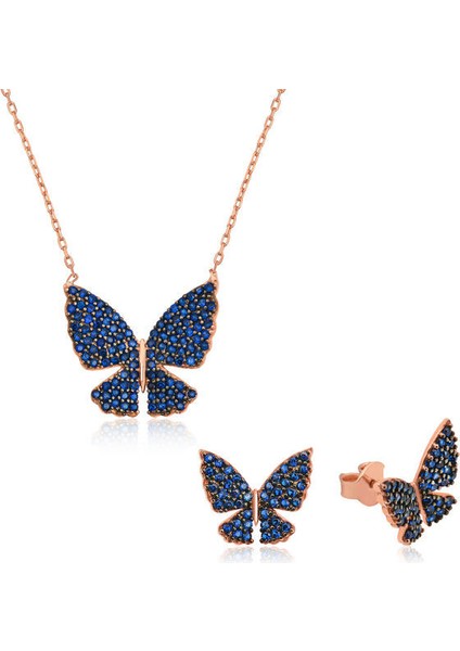 Kelebek Zirkon Taş 925 Ayar Gümüş Kadın Set