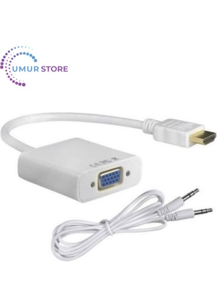 HDMI To VGA Dönüştürücü Çevirici Kablo Adaptör Görüntü Ses Destekli