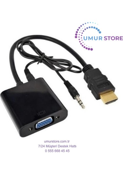 HDMI To VGA Ses Çıkışlı Kablo Çevirici Dönüştürücü Adaptör Siyah