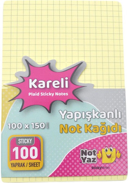 Not Yaz 100X150 100 Yaprak Yapışkanlı Kareli Not Kağıdı Sarı (YNK-1483)