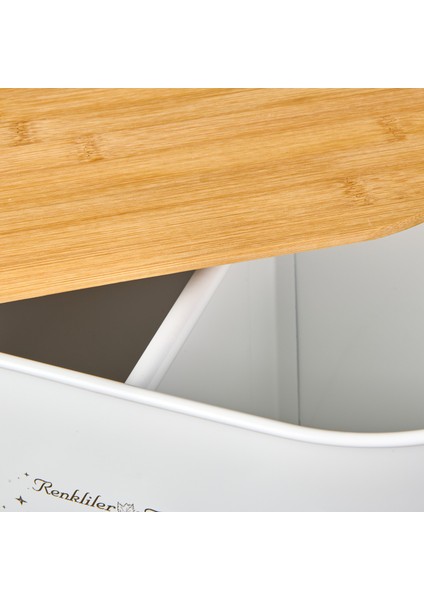 Bath 2 Bölmeli Ahşap Kapaklı Metal Deterjan Kutusu - Beyaz - 12 Lt