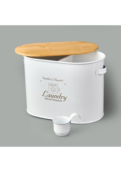 Bath 2 Bölmeli Ahşap Kapaklı Metal Deterjan Kutusu - Beyaz - 12 Lt modelleri