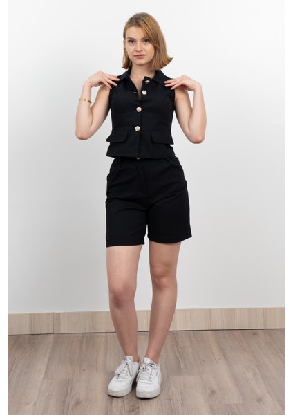 Gabardin Kumaş Şort Yelek Takım 1251