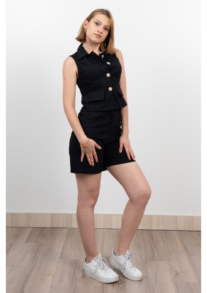 Gabardin Kumaş Şort Yelek Takım 1251 modelleri