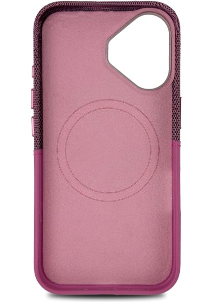 iPhone 16 Uyumlu Kumaş ve Deri Kaplamalı Kartlıklı Metal Kamera Detaylı Sahra Kılıf modelleri