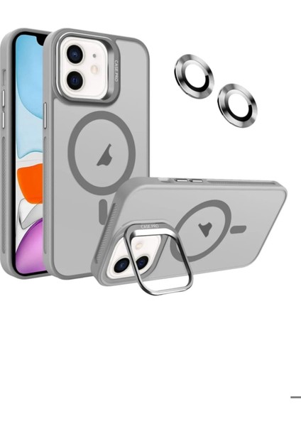 Apple Iphone 12 Uyumlu Kılıf Standlı Mat Magsafe Metal Tuş Kamera Lens Hediyeli Nevada Case
