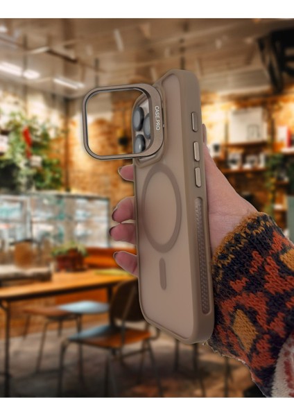 Apple Iphone 15 Pro Uyumlu Kılıf Standlı Mat Magsafe Metal Tuş Kamera Lens Hediyeli Nevada Case
