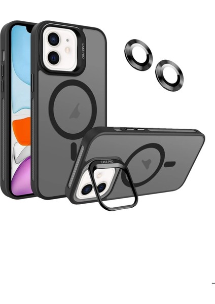 Apple Iphone 12 Uyumlu Kılıf Standlı Mat Magsafe Metal Tuş Kamera Lens Hediyeli Nevada Case