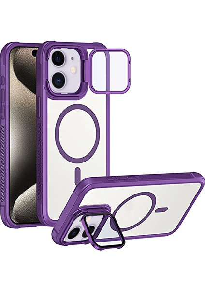 iPhone 12/ iPhone 12 Pro Uyumlu Kameradan Standlı Kamera Kısmı Cam Korumalı Arkası Mat Magsafe Kılıf