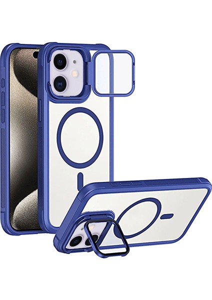 iPhone 12/ iPhone 12 Pro Uyumlu Kameradan Standlı Kamera Kısmı Cam Korumalı Arkası Mat Magsafe Kılıf