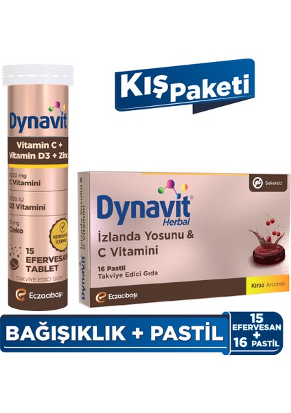 C Vit + D + Çinko 15 Efervesan & Herbal Pastil İzlanda Yosunu ve C Vitamini - Kış Paketi