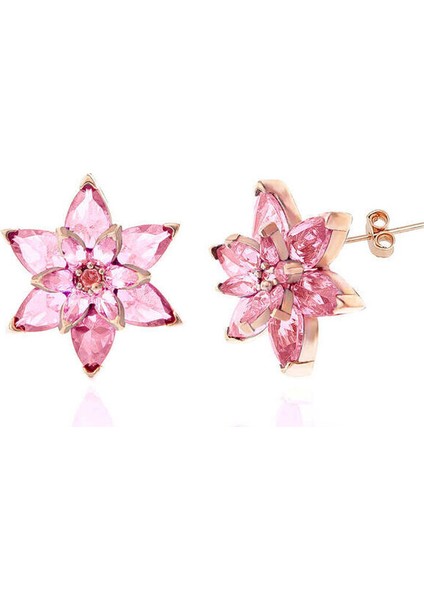 Lotus Pembe Çiçegi Çivili 925 Ayar Gümüş Küpe