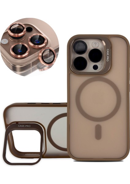 Apple Iphone 16 Pro Uyumlu Kılıf Standlı Mat Magsafe Metal Tuş Kamera Lens Hediyeli Nevada Case
