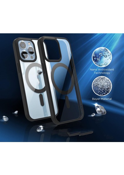 13 Pro Max Uyumlu Kamera Çıkıntılı Şarj Destekli Kenarı Renkli Hassas Butonlu Magsafe Kılıf