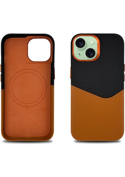 iPhone 13/ 14 Uyumlu Kumaş ve Deri Kaplamalı Kartlıklı Metal Kamera Detaylı Sahra Kılıf fiyatları