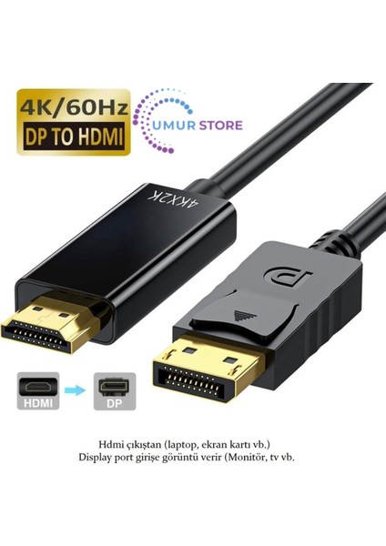 HDMI To Displayport Çevirici Kablo ( 1.8 Metre) HDMI Kablo To Display Port Dp 4K Hdr