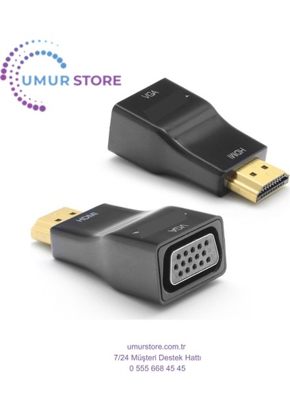 HDMI To VGA Dijital - Analog, Full Hd, Altın Uçlu, Tak Çalıştır, Mini Dönüştürücü