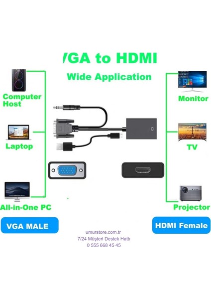 VGA HDMI Aktif Dönüştürücü VGA To HDMI Kablolu VGA Erkek HDMI Dişi VGA In HDMI Out Converter fiyatları