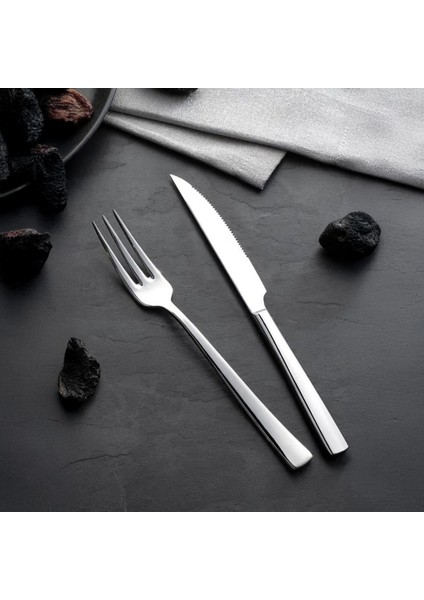 Deniz Sade 12 Parça Steak Çatal Bıçak Takımı - Gümüş