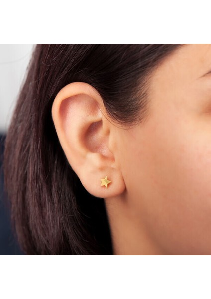 Gold Yıldız Çivili 925 Ayar Gümüş Küpe