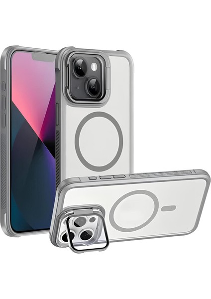 iPhone 13/14/15 Uyumlu Standlı Kamera Kısmı Cam Korumalı Arkası Mat Renkli Magsafe Kılıf