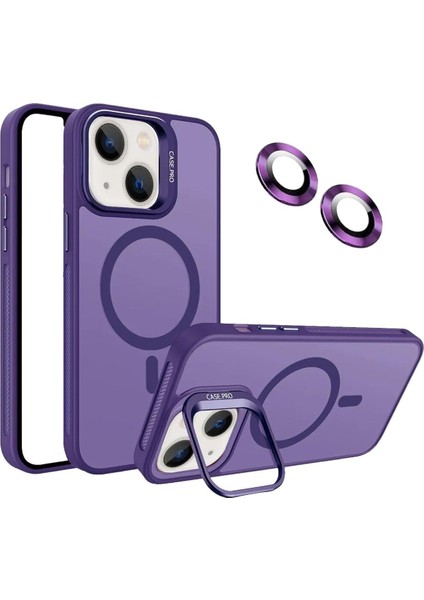 Apple Iphone 14 Uyumlu Kılıf Standlı Mat Magsafe Metal Tuşlu Kamera Lens Hediyeli Nevada Case