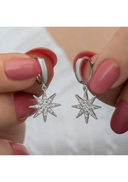 Sallantılı Kutup Yıldızı 925 Ayar Gümüş Küpe