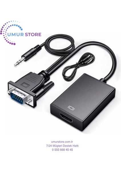 X-Level XCC7804 Ses Girişli VGA To HDMI Dönüştürücü (45 cm Aux Kablo 15 cm VGA Kablo)