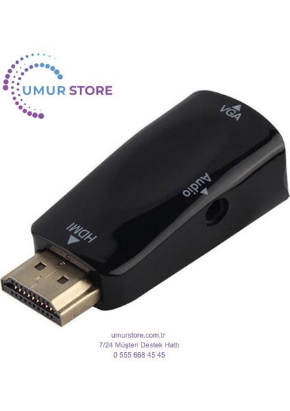 1080P HDMI Erkek - VGA Dişi Adaptör 3,5 mm Ses Çıkış Kablosu Siyah