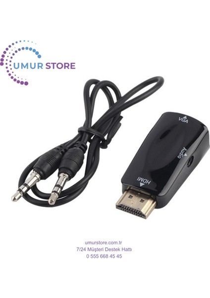 1080P HDMI Erkek - VGA Dişi Adaptör 3,5 mm Ses Çıkış Kablosu Siyah fiyatları
