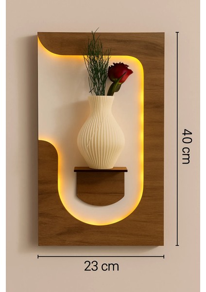 Minimalist LED Işıklı Ahşap Duvar Dekoru Raf, Pilli