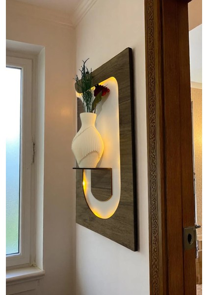 Minimalist LED Işıklı Ahşap Duvar Dekoru Raf, Pilli fiyatları