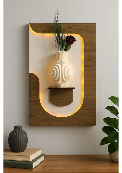 Minimalist LED Işıklı Ahşap Duvar Dekoru Raf, Pilli indirimleri