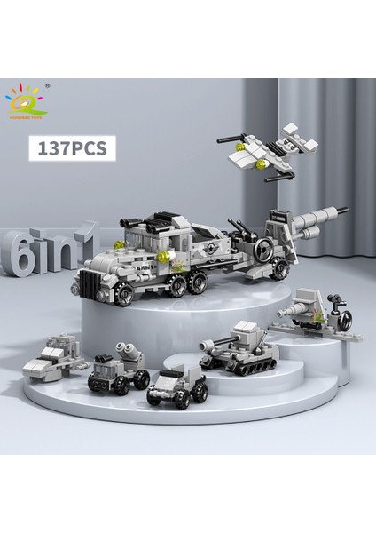 Huıqıbao 6ın1 Şehir Mühendisliği Araba Polis Kamyonu Yapı Taşları Tankı Helikopter Tuğla Yangın Söndürme Seti Oyuncaklar Çocuklar Için (Yurt Dışından)