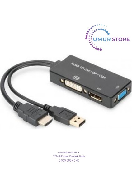 HDMI 3'den 1'e Dönüştürme Kablosu HDMI Converter Cable, HDMI - Dp+Dvı+Vga M-F/f/f, 0.2m, 3 In 1 Multi-Media
