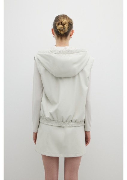 Önü Fermuarlı Kapüşonlu Çift Cepli Yelek Taş K2617005_044