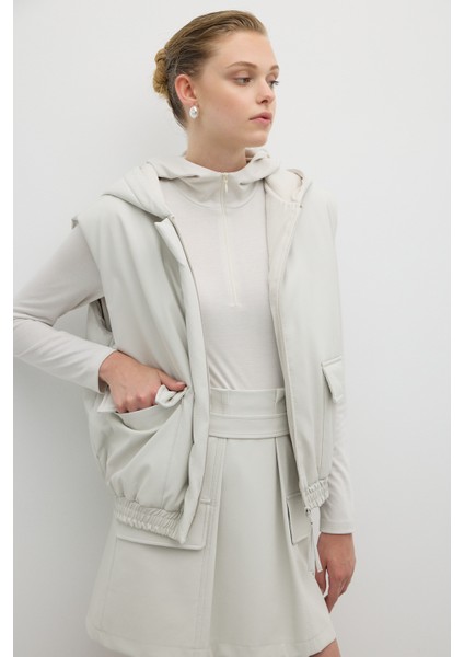 Önü Fermuarlı Kapüşonlu Çift Cepli Yelek Taş K2617005_044 fiyatları