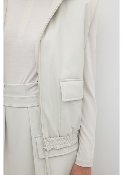 Önü Fermuarlı Kapüşonlu Çift Cepli Yelek Taş K2617005_044 modelleri